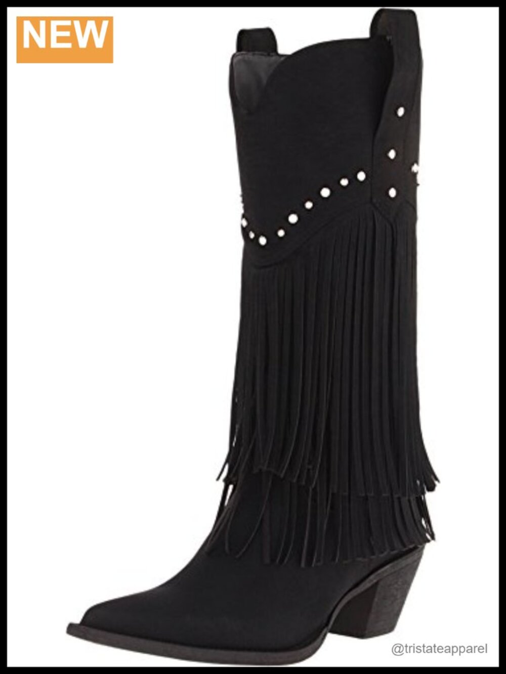 Faux Leather Western Bootie Fringe Stud Mid-Calf Pull-On